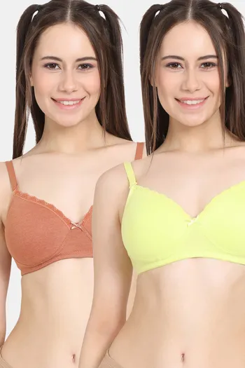 Buy Rosaline Rerooted Simplicity Padded Non Wired 3/4th Coverage T-Shirt Bra (Pack of 2 ) - Green Brown